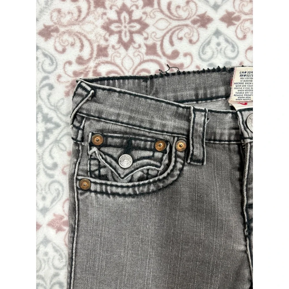 True Religion Boys Gray Straight Leg Jeans Size 14 Thick Stitch Horseshoe Logo
